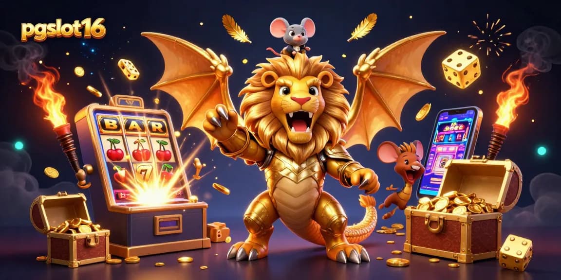 Experience thrilling jackpots with pgslot16's golden armored chimera in an explosive casino scene.