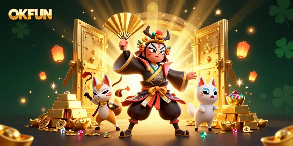 Experience the thrilling action of OKFUN with vibrant casino elements and dynamic characters in an engaging scene.
