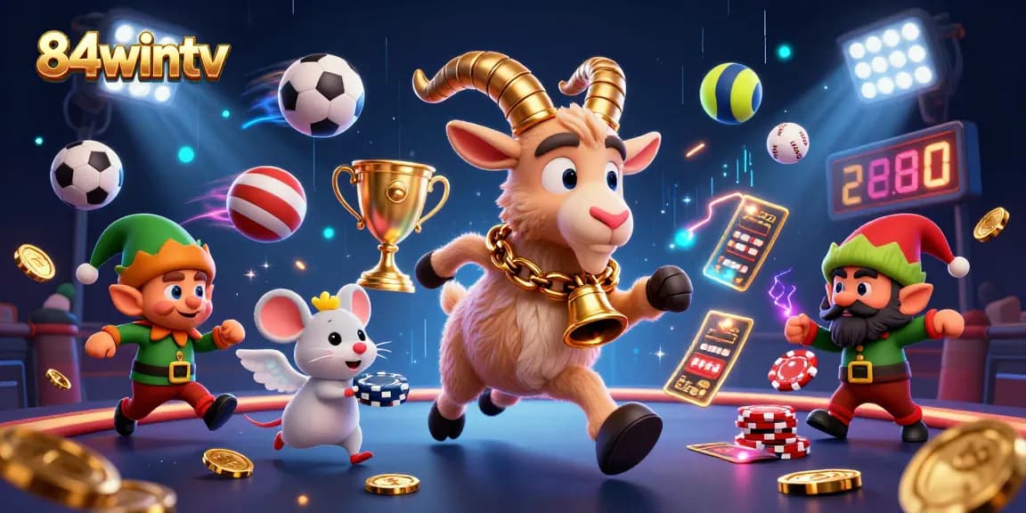 Engage in thrilling gaming adventures at 84wintv with dynamic casino scenes and playful characters.