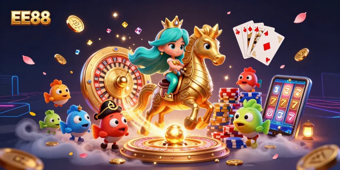 Experience the enchanting EE88 world with a mermaid princess and vibrant casino elements.