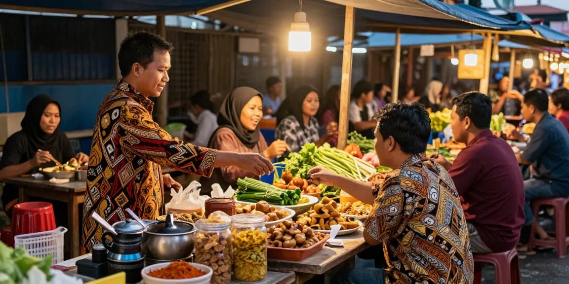 Warung225 menyajikan makanan Segar di pasar tradisional, penuh warna dan kehangatan.