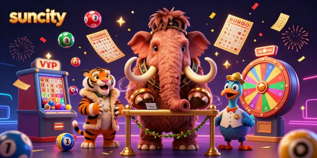 Engage with the vibrant world of suncity, featuring a dynamic casino scene with lively characters and game elements.