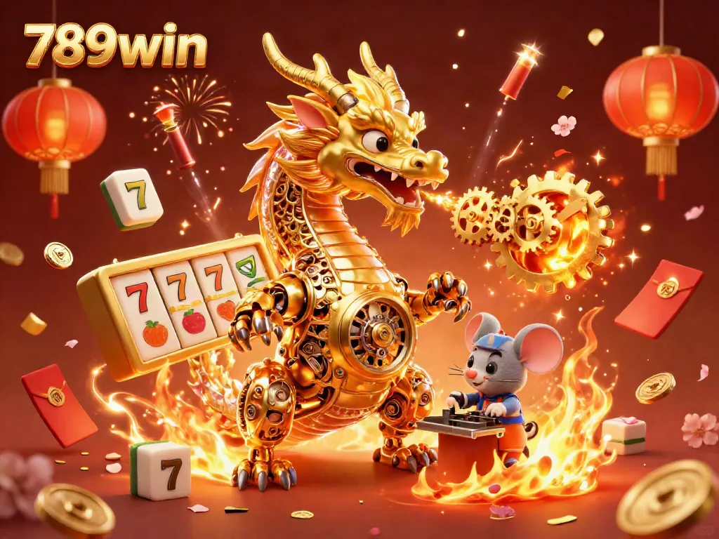 Engage with 789win's vibrant casino experience featuring a golden dragon, jackpots, and festive symbols.