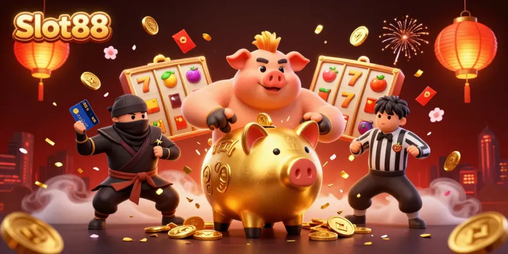 Experience thrilling action with Slot88 featuring vibrant characters and dynamic casino elements in 3D.
