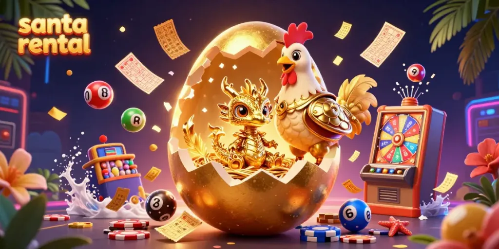 Engage with our vibrant scene showcasing a stunning santa rental experience combined with casino excitement.