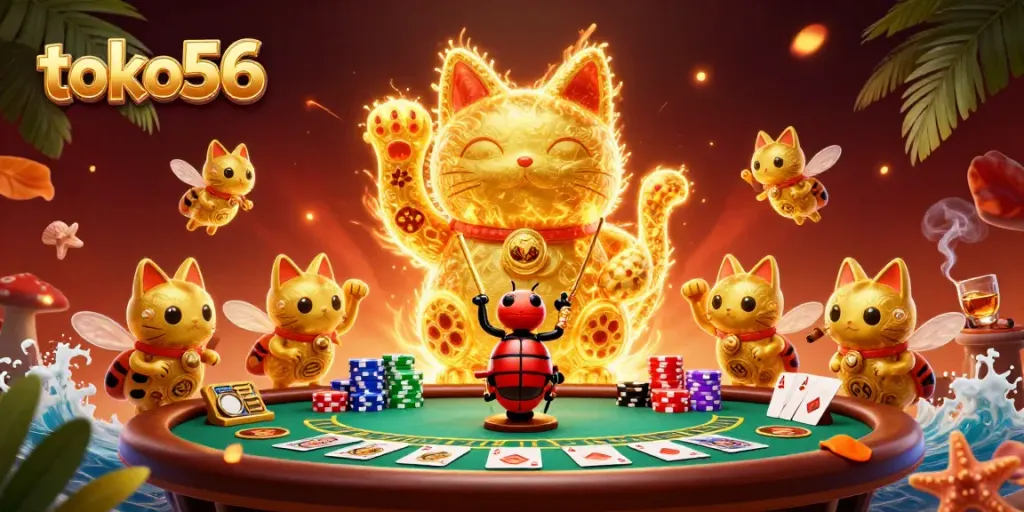 Melihat slot dan poker di toko56 dengan keberuntungan kucing raksasa