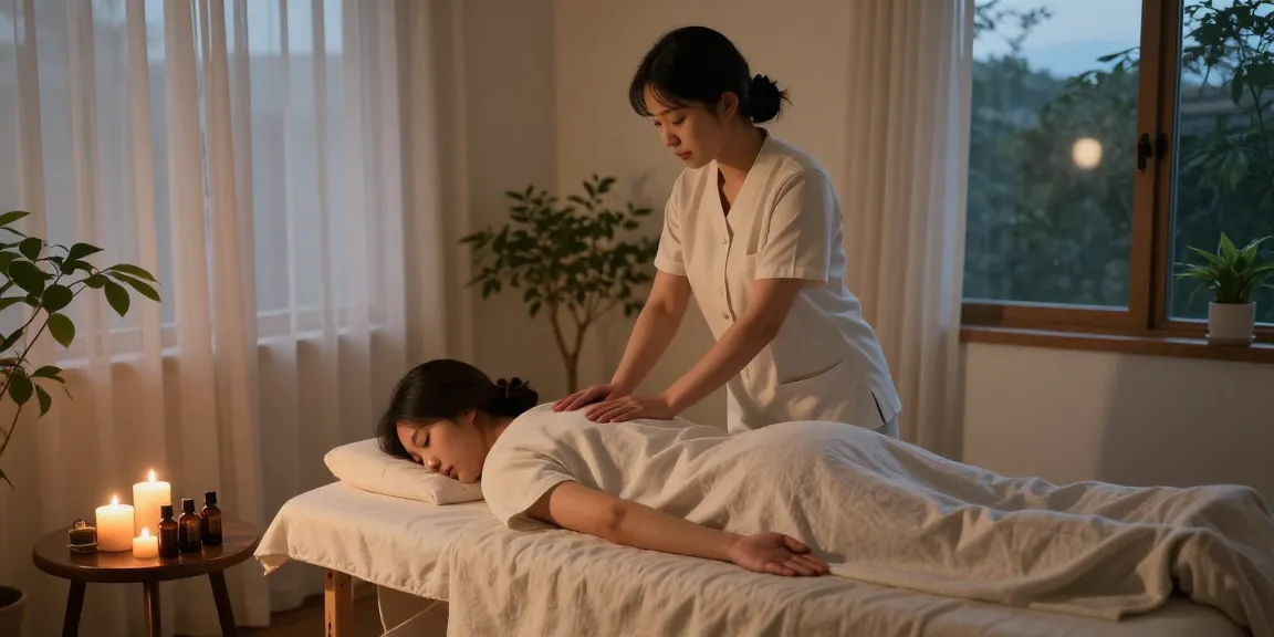 Client receiving 용인출장안마 in a relaxing home setting with soothing elements.