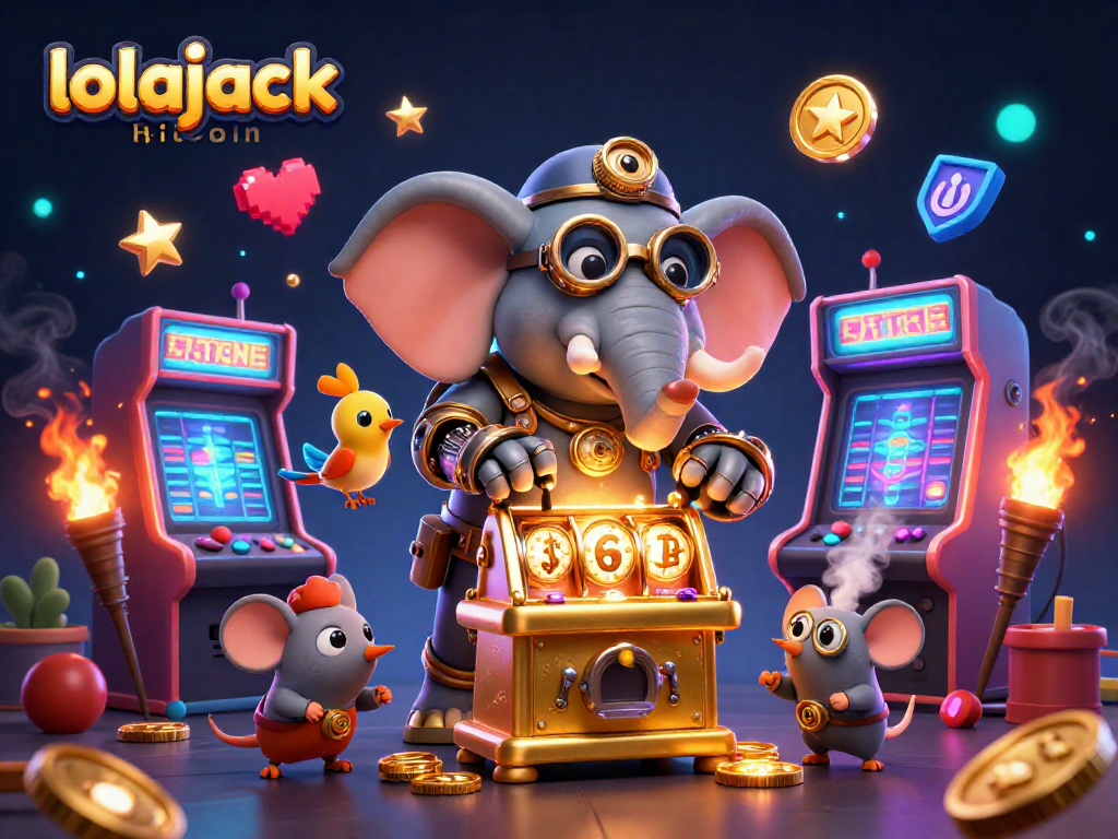 Spin the reels with lolajack bitcoin amidst a vibrant 3D steampunk casino scene.