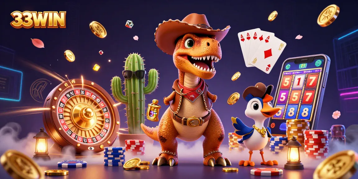 Experience thrilling gaming with 33WIN as a cowboy dinosaur joins the casino action!