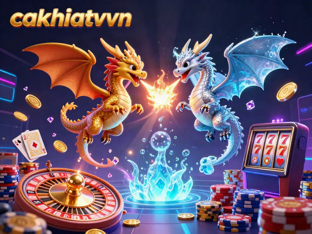 Experience thrilling gameplay with cakhiatvvn's vibrant casino elements highlighted by animated dragons and sparkling treasures.
