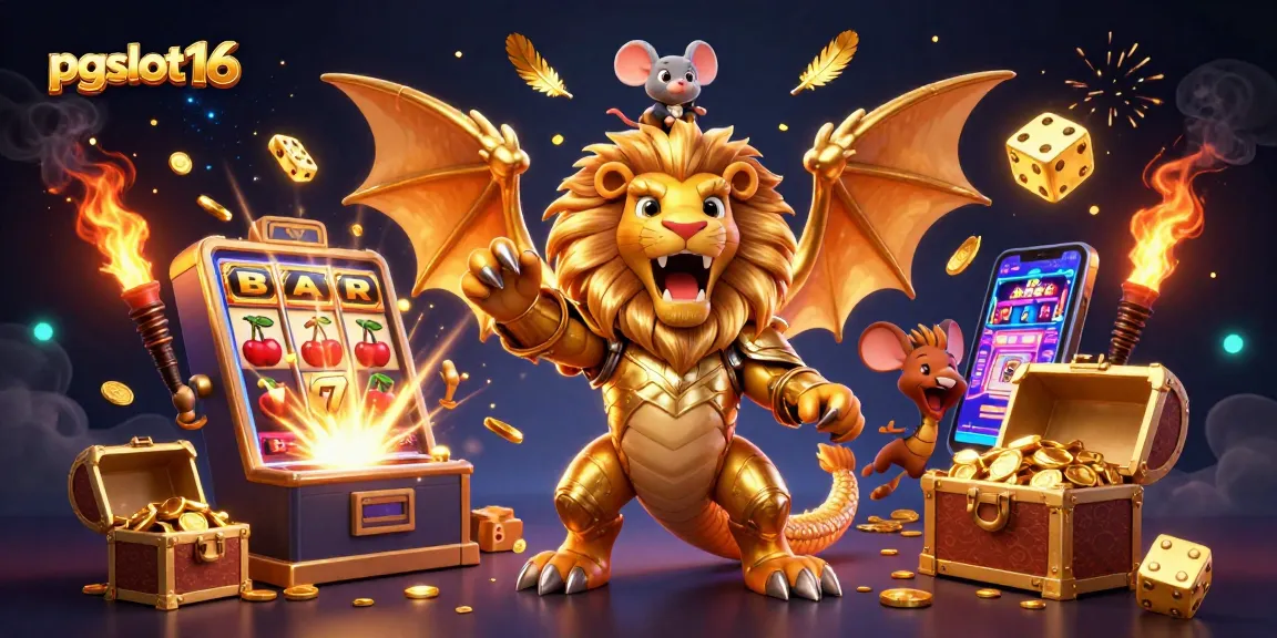 Experience thrilling jackpots with pgslot16's golden armored chimera in an explosive casino scene.