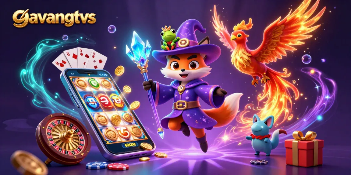 Gavangtvs showcases magical elements with a wizard fox, phoenix, and vibrant casino themes