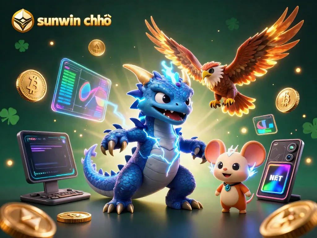 Experience thrilling gameplay with sunwin chính chủ, featuring dynamic characters and glowing cryptocurrency elements.