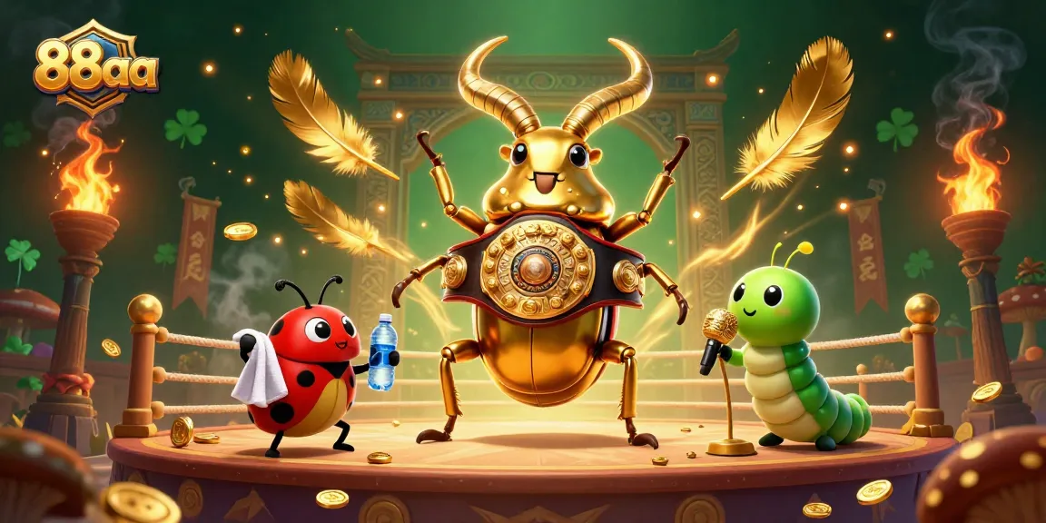 Experience thrilling gameplay at 88aa with giant beetles in a vibrant casino scene featuring a boxing match atmosphere.