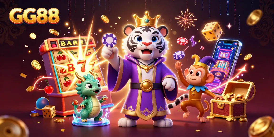 Spin for jackpots with GG88's vibrant 3D illustration showcasing energetic casino elements.
