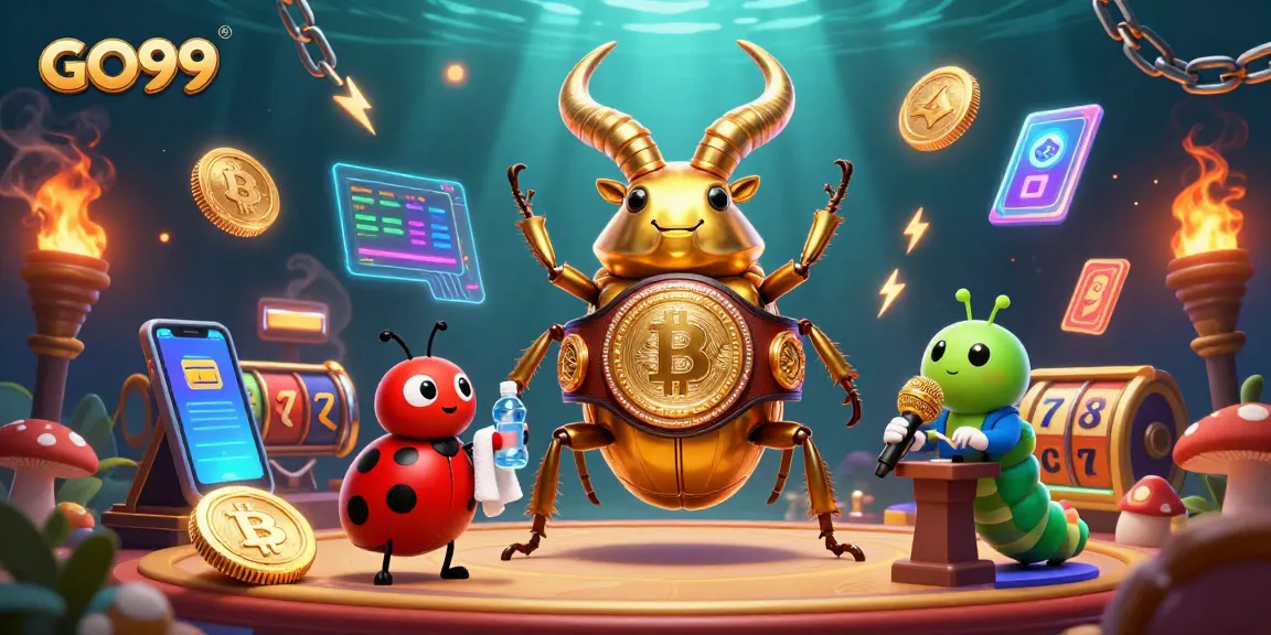Experience GO99 with a dazzling 3D casino illustration showcasing vibrant characters and crypto elements.