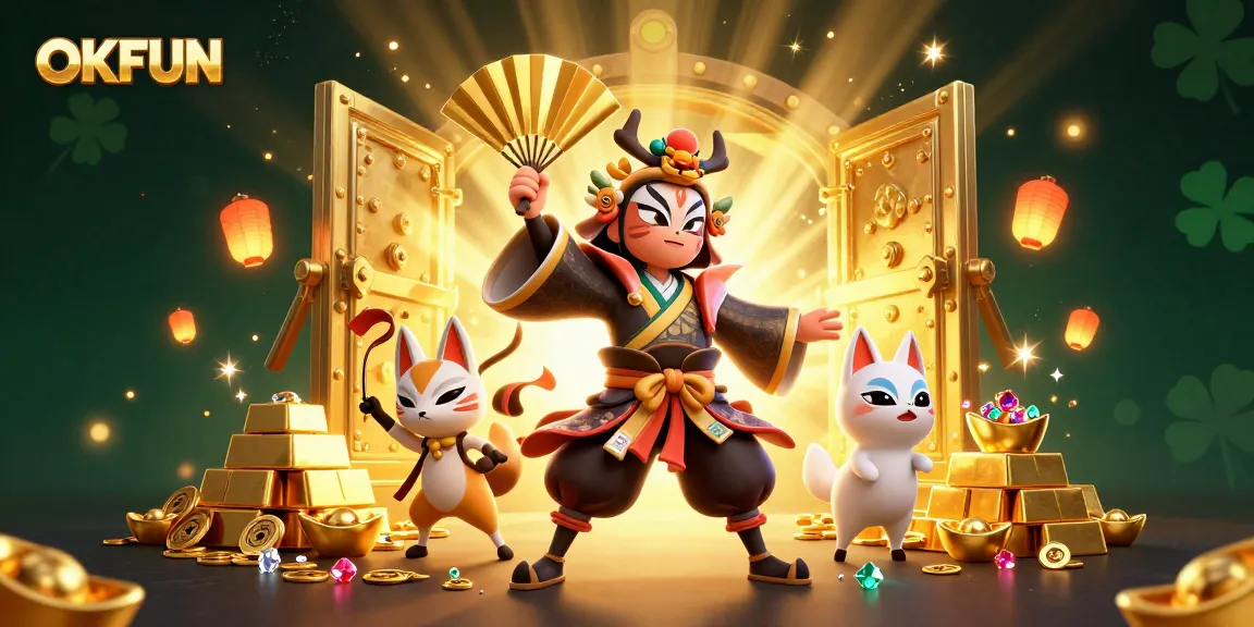 Experience the thrilling action of OKFUN with vibrant casino elements and dynamic characters in an engaging scene.