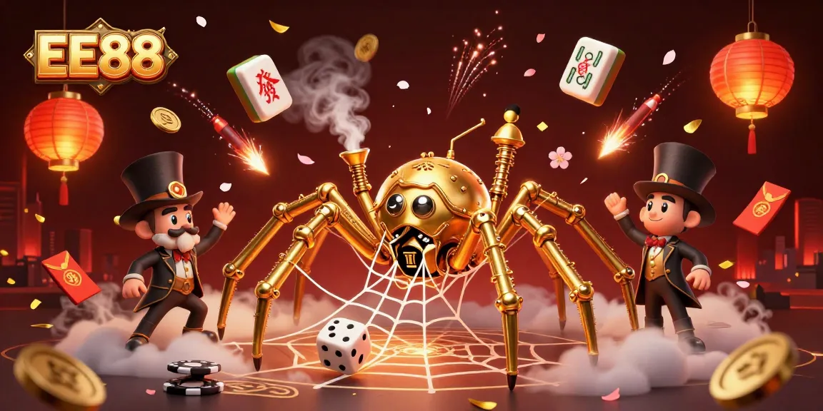 Experience the thrill of EE88 with lively 3D casino elements and characters in a vibrant scene.