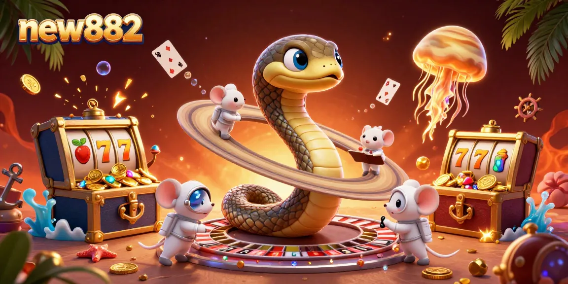 Experience the excitement of new882 as astronaut mice bet on a roulette wheel amidst vibrant casino elements.