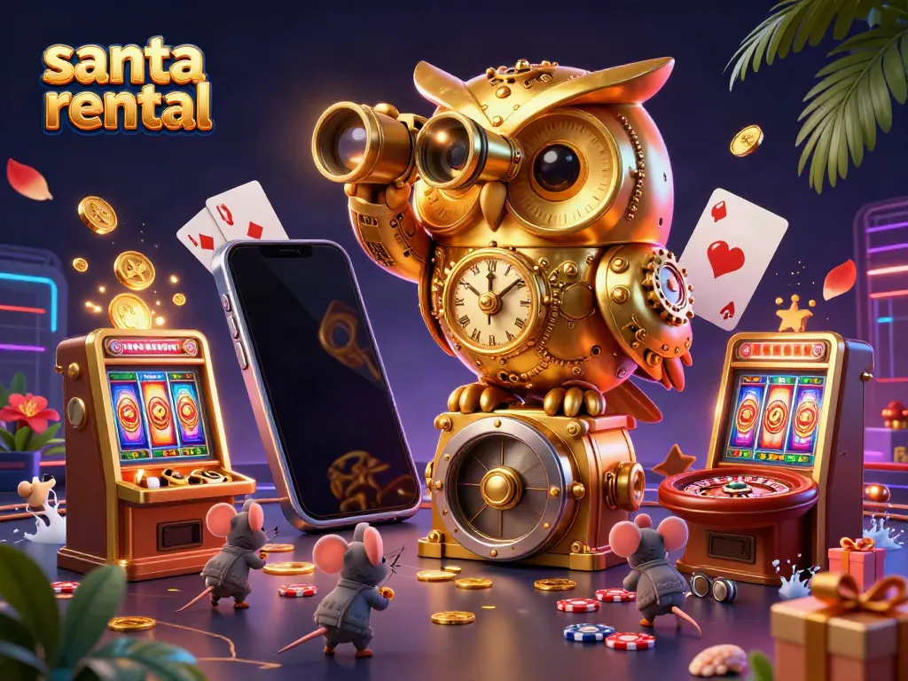 Experience the magic of a festive Santa rental among 3D characters and casino delights.