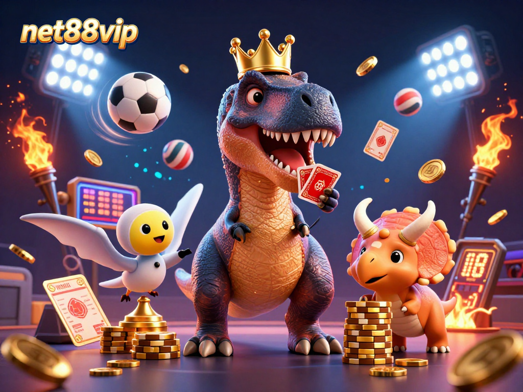 Experience thrilling sports betting with net88vip featuring vibrant 3D characters and action-packed casino elements.