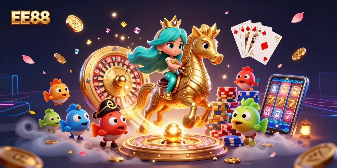 Experience the enchanting EE88 world with a mermaid princess and vibrant casino elements.
