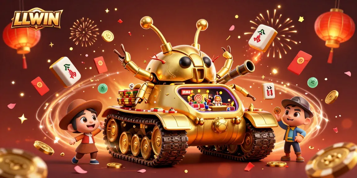 Experience excitement at LLWIN's vibrant mini casino with dynamic elements celebrating online gaming.
