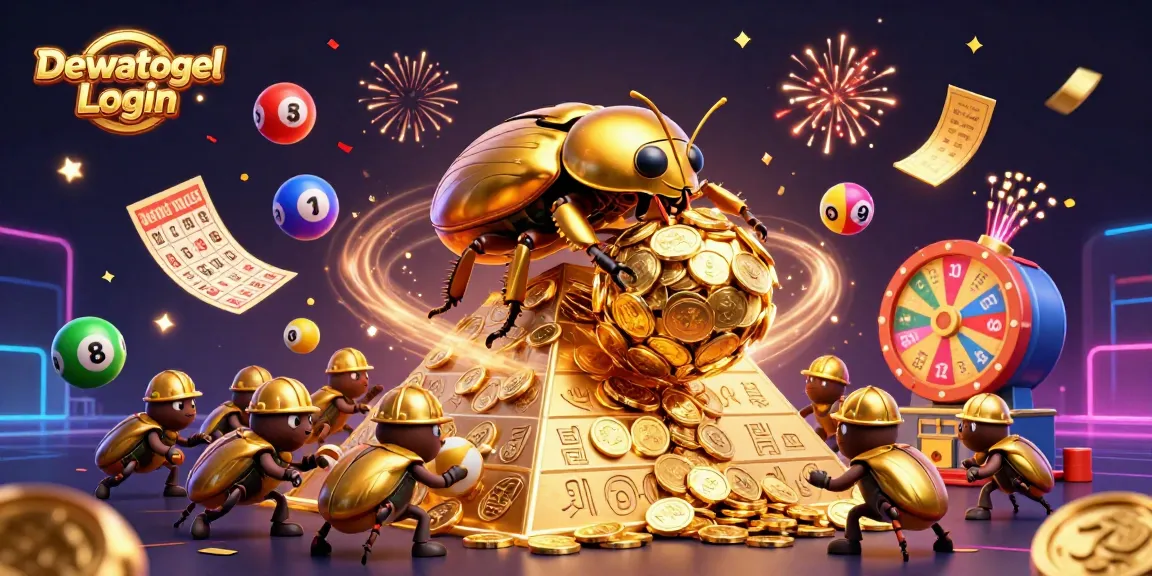 Dewatogel Login showcases an exciting lottery experience with colorful balls and golden symbols.