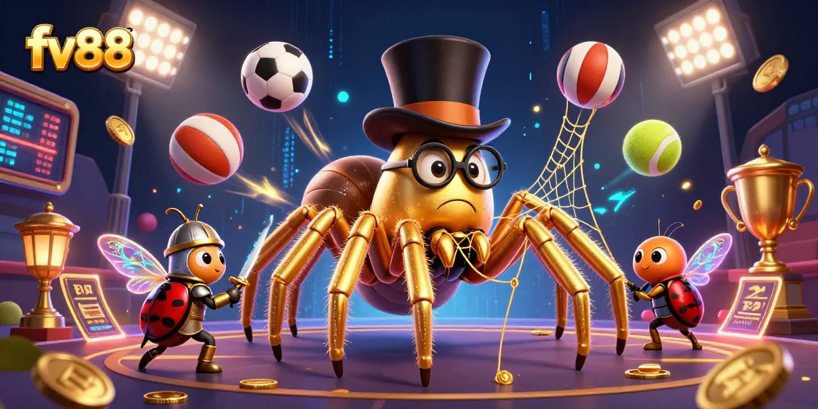 Engage in thrilling gameplay with fv88 at a dynamic casino illustration featuring gold and sports elements.