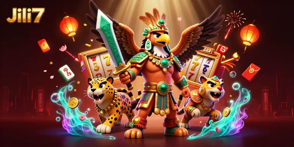 Engage with Jili7's thrilling slot adventures alongside Aztec warriors and vibrant game elements.
