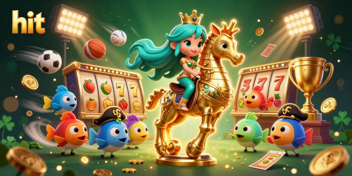 Win on hit casino slots with a princess and her seahorse amidst vibrant game elements.