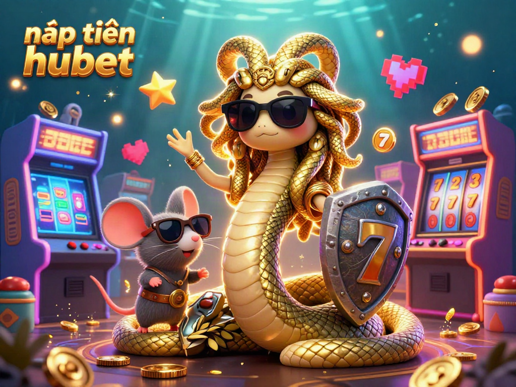 Nạp tiền hubet: Enjoy a vibrant 3D gaming scene showcasing a lively Medusa and warrior mouse in a casino setting.