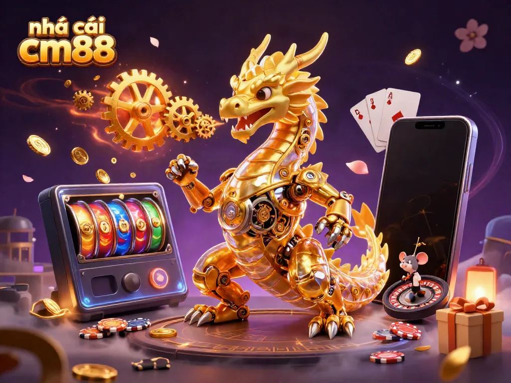 Experience the magic of nhà cái cm88 with a golden dragon and thrilling casino elements.