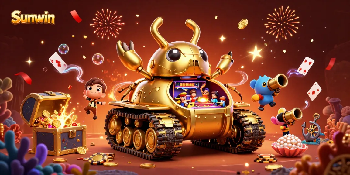 Experience the vibrant world of Sunwin's gaming through a detailed 3D illustration featuring unique casino elements.