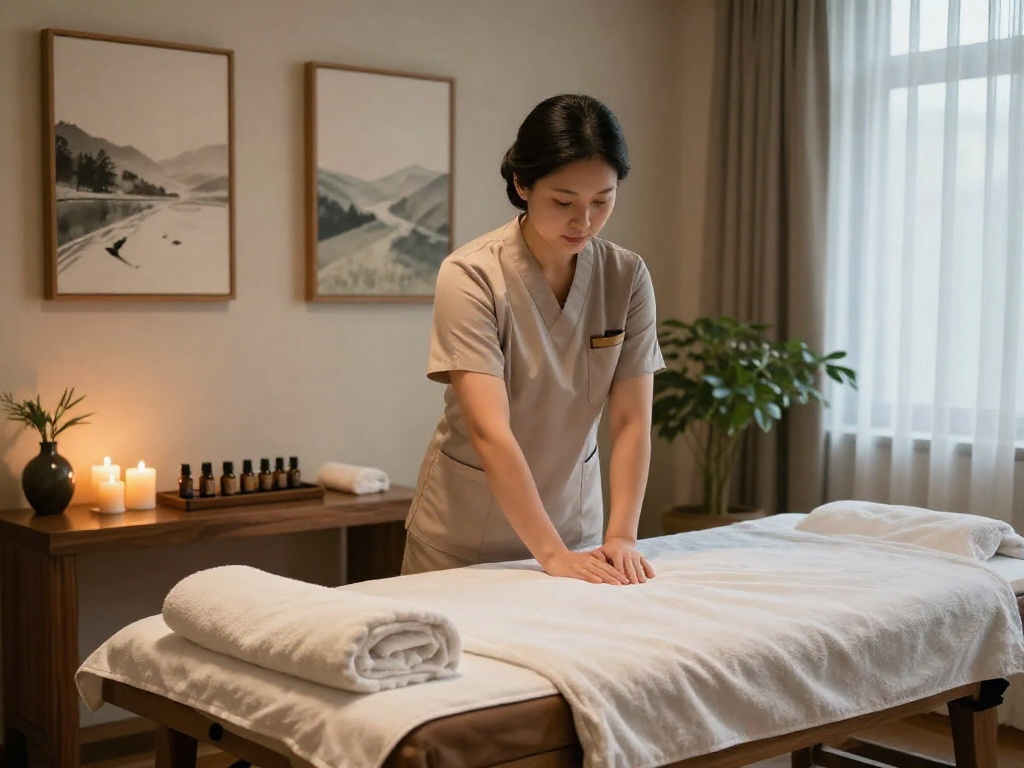 광진구출장마사지 professional therapist preparing a relaxing home massage session