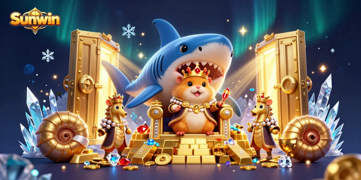 Join the excitement of Sunwin with an opulent scene of a hamster king on a megalodon throne.