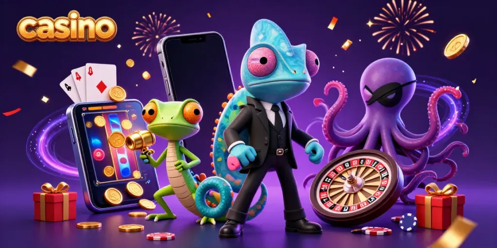 Experience thrilling casino adventures with a secret agent chameleon, tech gecko, and villainous octopus.