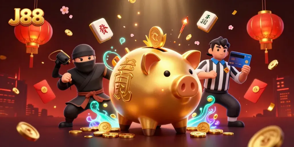 Watch the J88 sumo wrestler shake coins free in an exciting casino scene