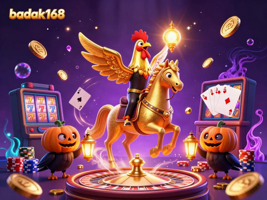 Gambarlah aktivitas permainan slot dengan badak168 yang menampilkan karakter ikonik di kasino yang glamor.