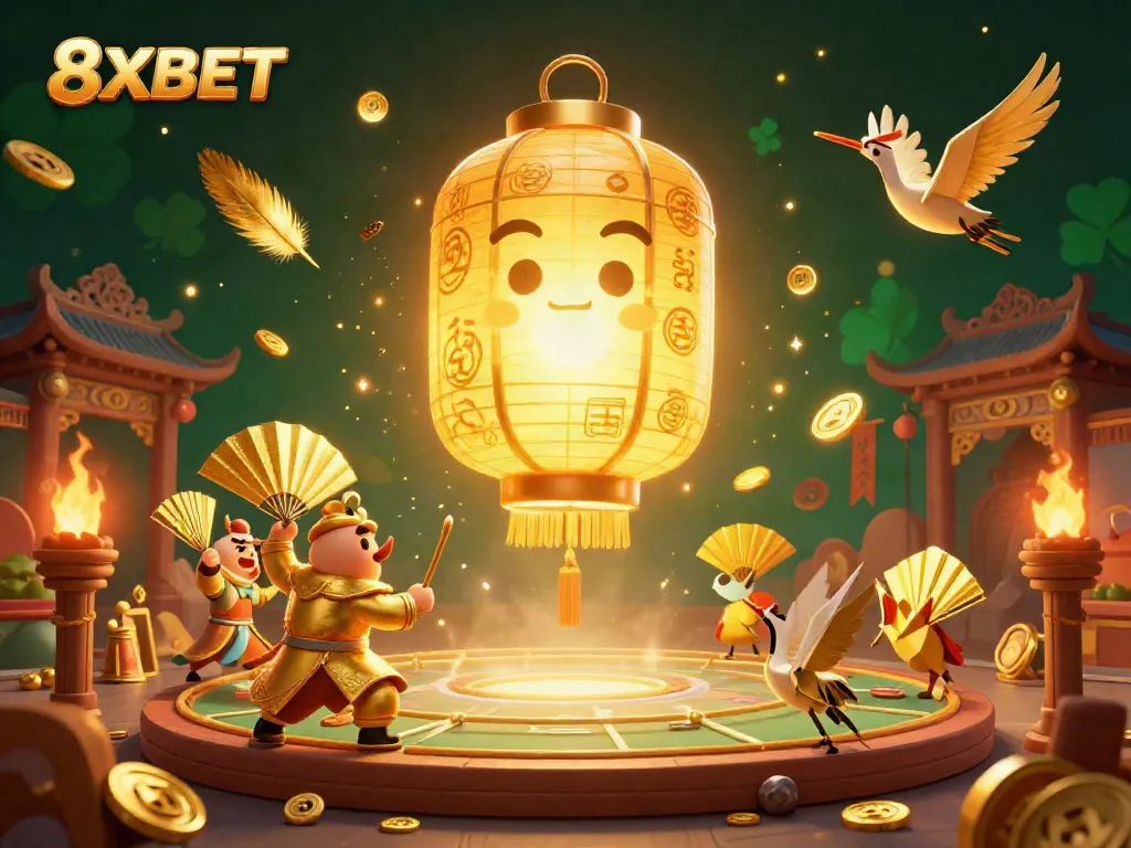 Experience vibrant online gaming with 8XBET's dynamic characters in a stunning casino illustration.
