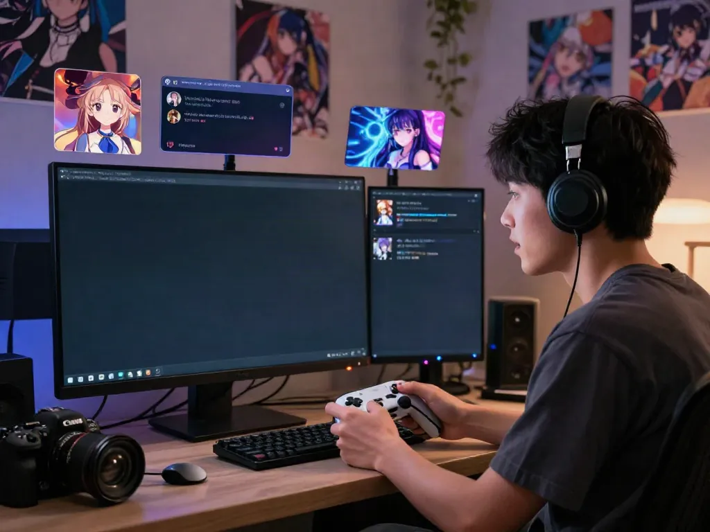Engaging scene of a user enjoying hentai ai chat with a lifelike AI character on screen, showcasing vibrant digital interaction.