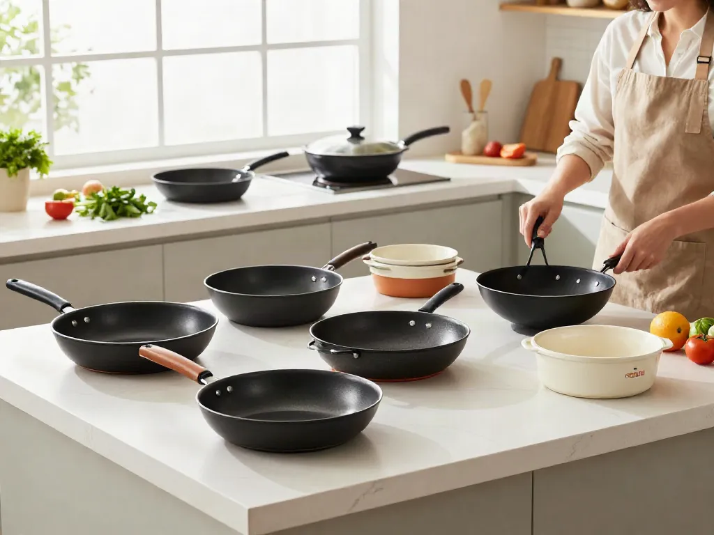 CookWare Price in Bangladesh with various cookware types displayed on a kitchen countertop.