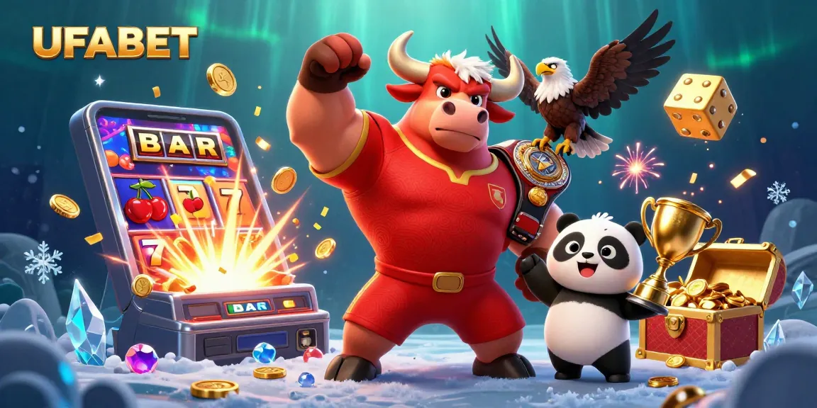 Unleash the excitement of UFABET with a vibrant casino scene featuring dynamic characters and rich gaming elements.