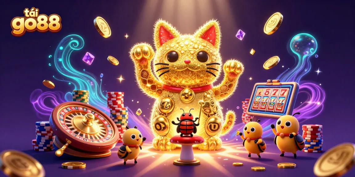 Experience thrilling adventures while tải go88 with a charming lucky cat and dynamic casino symbols.