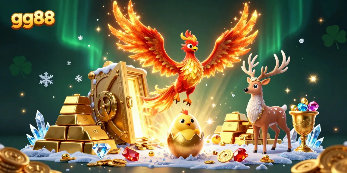 Experience the excitement and winning potential at gg88, illustrated with a phoenix and riches in a dynamic casino scene.