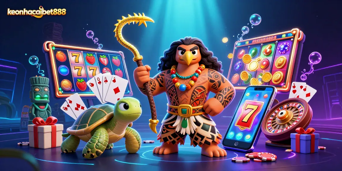 Experience thrilling wins with keonhacaibet888 in this vibrant 3D casino-themed illustration showcasing engaging slot games.