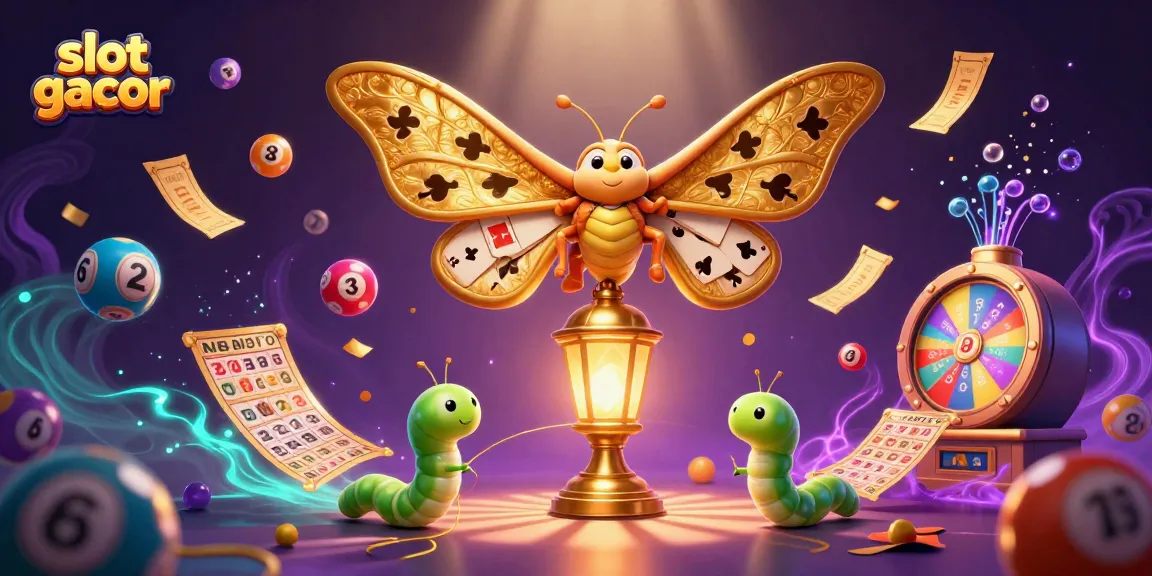 Experience the excitement of slot gacor games with this vibrant 3D illustration of a moth amidst casino elements.