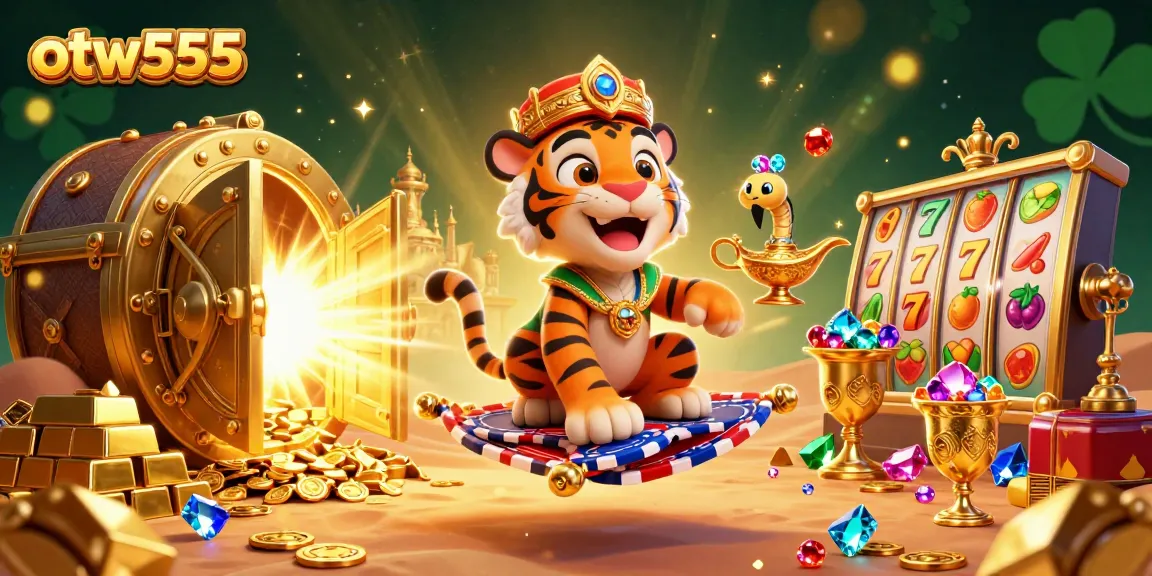 Engage with otw555 while exploring vibrant casino adventures featuring a cartoon tiger sultan.
