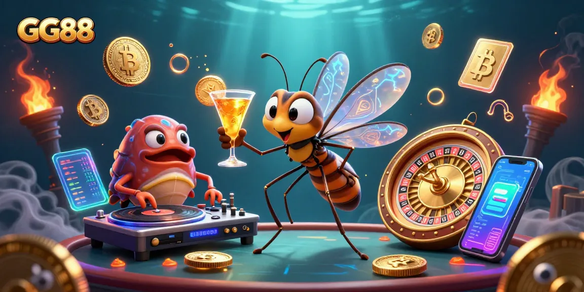 Experience the thrill of GG88 with a vibrant 3D illustration combining casino elements and unique characters.