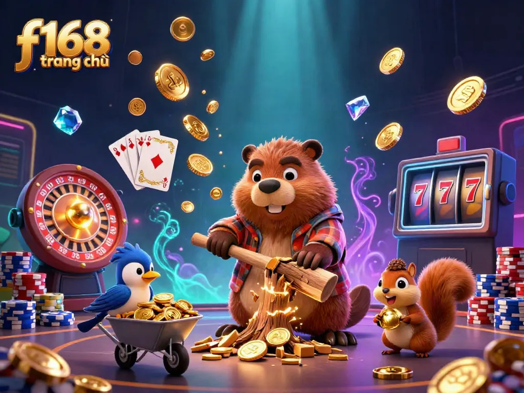Experience the excitement of f168 trang chủ with this vibrant 3D illustration showcasing gambling delights.